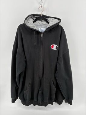 Champion Black Full-Zip Hoodie with Gray Hood Lining